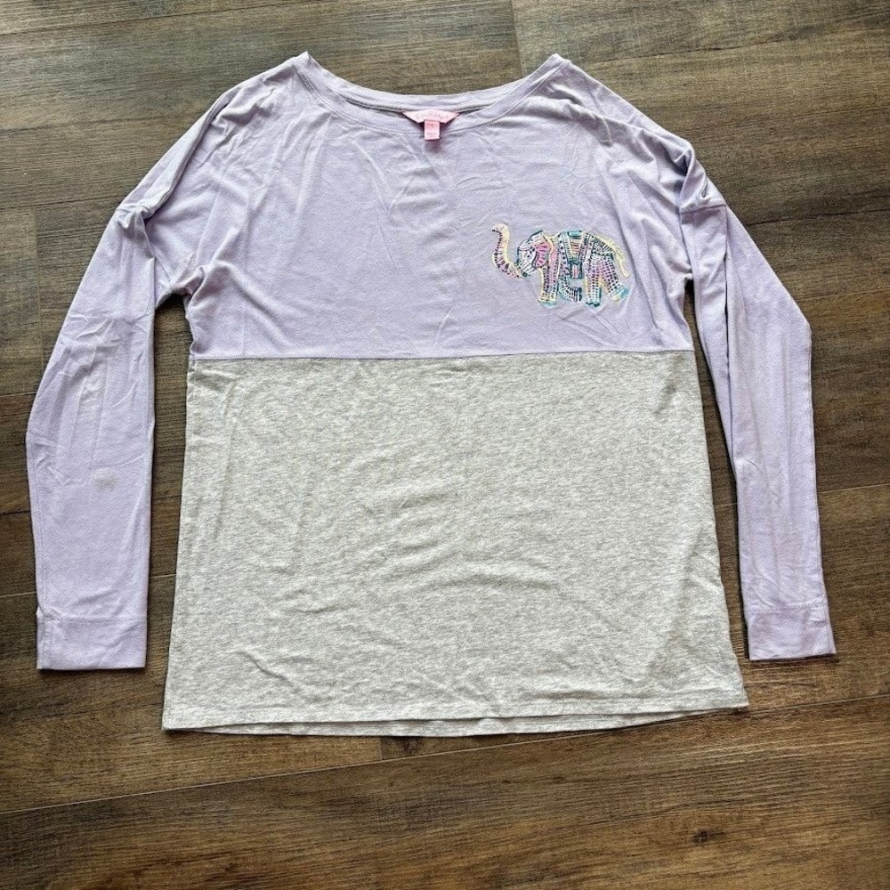 Lilly Pulitzer Elephant Print Colorblock Long Sleeve Top Purple Gray Women S